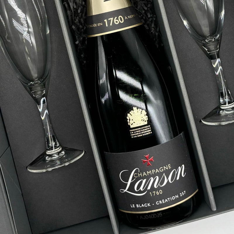 Champagne Lanson Le Black Création 75cl with 2 x Champagne flutes in Luxury Presentation Box