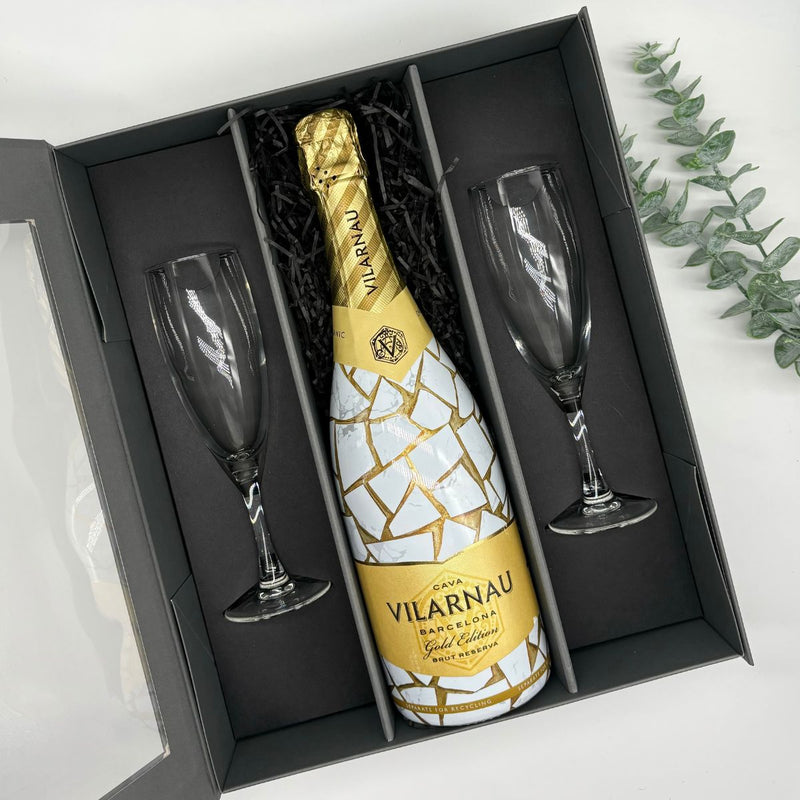 Vilarnau Edicion Limitada Cava 75cl  with 2 x Champagne flutes in Luxury Presentation Box