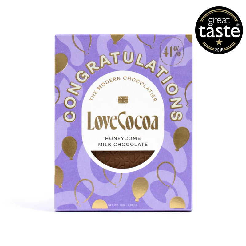 Barre de chocolat au lait Honeycomb Félicitations Love Cocoa