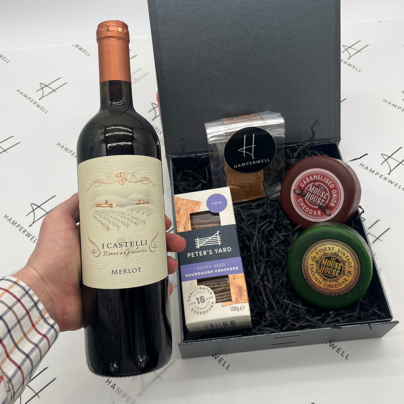 Cheese and Crackers Hamper With Red Wine