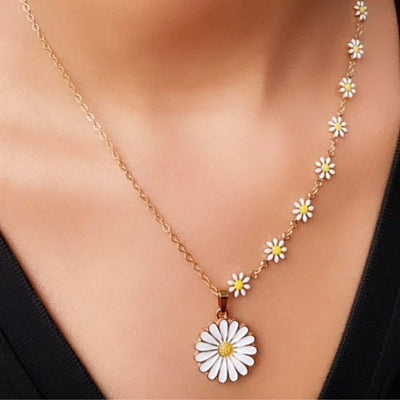 Collier ras du cou à breloques en forme de fleur de turquoise et de marguerite pour l'été