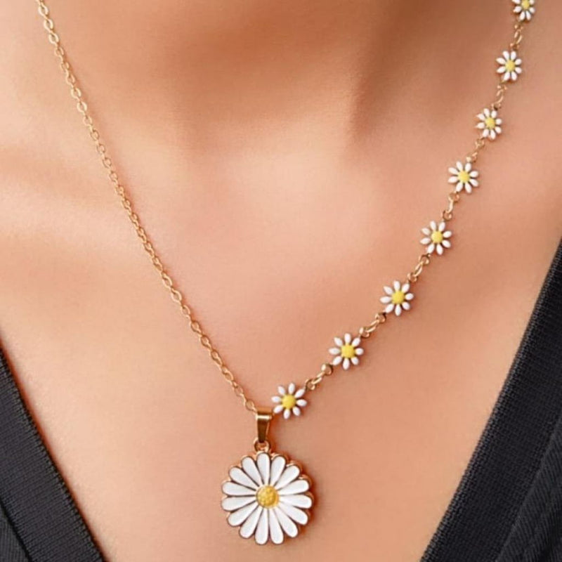 Collier ras du cou à breloques en forme de fleur de turquoise et de marguerite pour l&