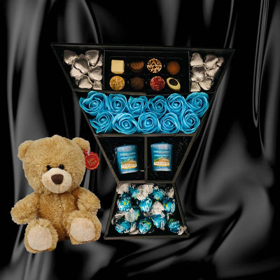 Lindt Lindor & Yankee Candle Signature Chocolate Bouquet With Blue Roses bundle with cuddly cute teddy bear