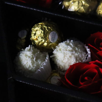 Ferrero Rocher & Raffaello Signature Chocolate Bouquet With Red Roses - Close Up